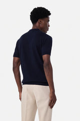 Flat Knit Stripes Zipper Polo T-Shirt