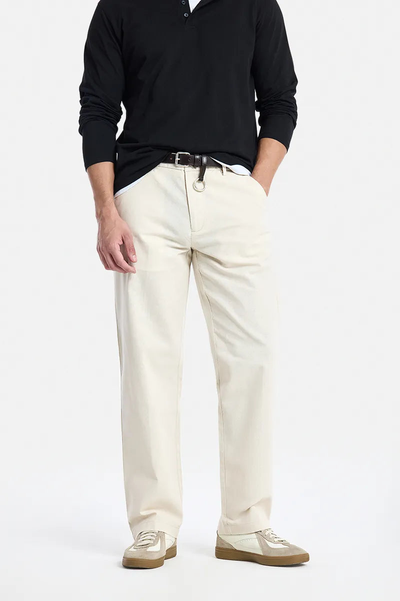 Cream Straight Fit Chinos