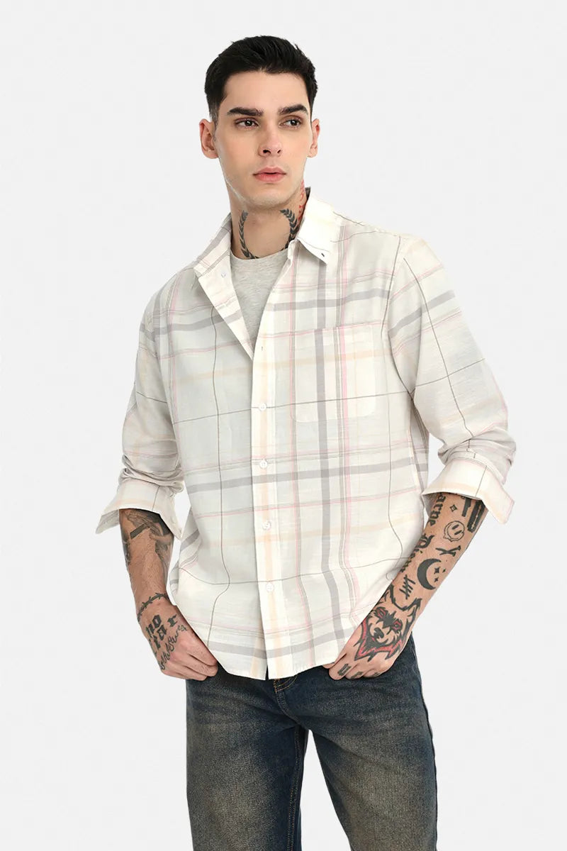 Regular Fit Linen Blend Checks Shirt